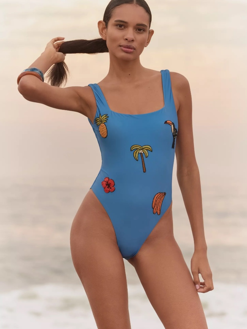 Farm Rio x Anthropologie Tropical Embroidered One-Piece Swimsuit nwt Size XS